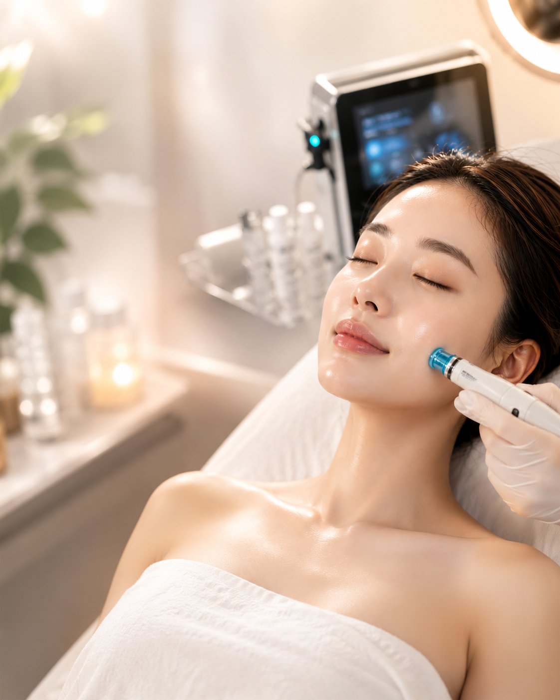 Glowing, dewy skin close-up representing K-Glow's Korean Hydrafacial results